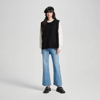 【SOMETHING】女裝 長版毛背心(黑色)