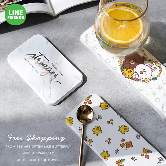 【SONA森那家居】LINE Friends 花朵系列- 硬式珪藻土洗漱墊 台灣製造 吸水 珪藻土 杯墊(24x8x0.9 cm)
