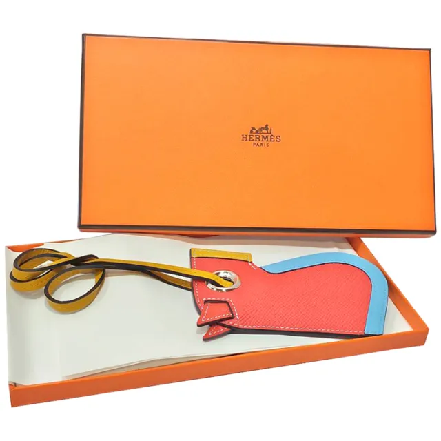 【Hermes 愛馬仕】H072032CK 馬頭造型拼色小牛皮鑰匙圈/吊飾(橘色)