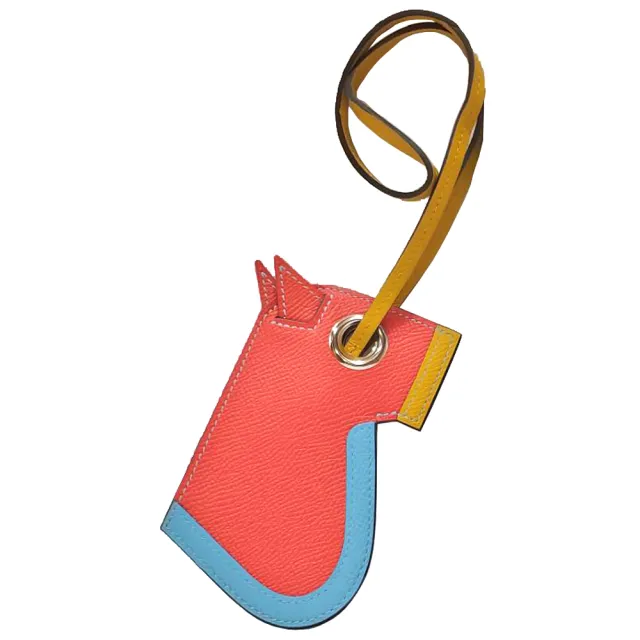 【Hermes 愛馬仕】H072032CK 馬頭造型拼色小牛皮鑰匙圈/吊飾(橘色)