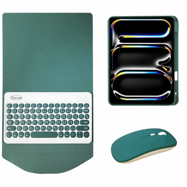 Powerway For 2024 iPad Pro 11吋-M4-專用圓雅型藍牙鍵盤-皮套-保護殼(送同色無線滑鼠)