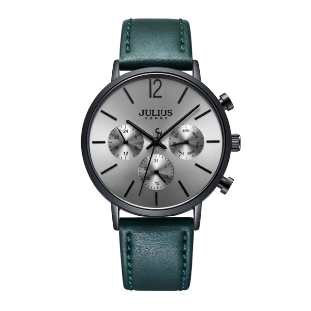 【JULIUS 聚利時】城市之耀皮革經典三眼男士腕錶 JAH-101(四色/40mm)