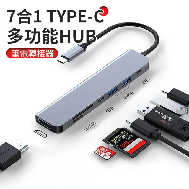 【Allan】7合1多功能HUB集線器 100WPD充電 雙USB擴展塢 Type-C轉接器/PD快充/HDMI/USB3.0/SD/TF 新年禮物