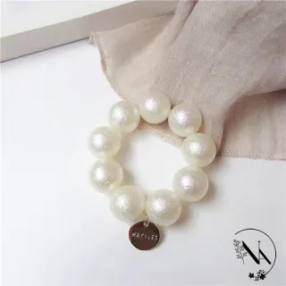 【NANA】娜娜 時尚摩砂棉花珍珠造型髮圈/手圈(摩砂棉花 珍珠 髮圈)