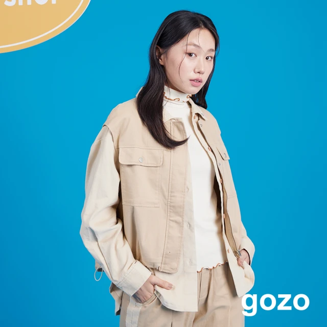 gozo 兩件式工裝背心條絨襯衫外套(兩色)