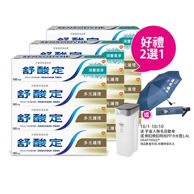 【SENSODYNE 舒酸定】日常防護 長效抗敏牙膏超值12入組(多元護理120g*9+深層潔淨100g*3)