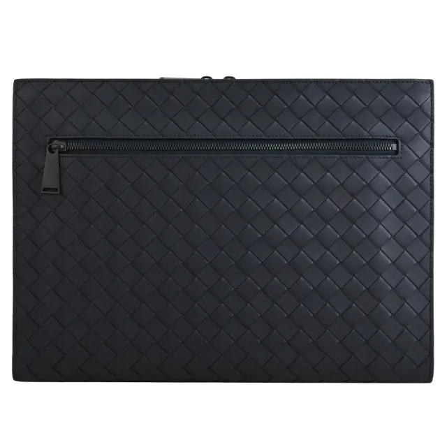 【BOTTEGA VENETA 寶緹嘉】簡約經典手工編織小牛皮大款手拿包商商務包萬用包(藍黑)