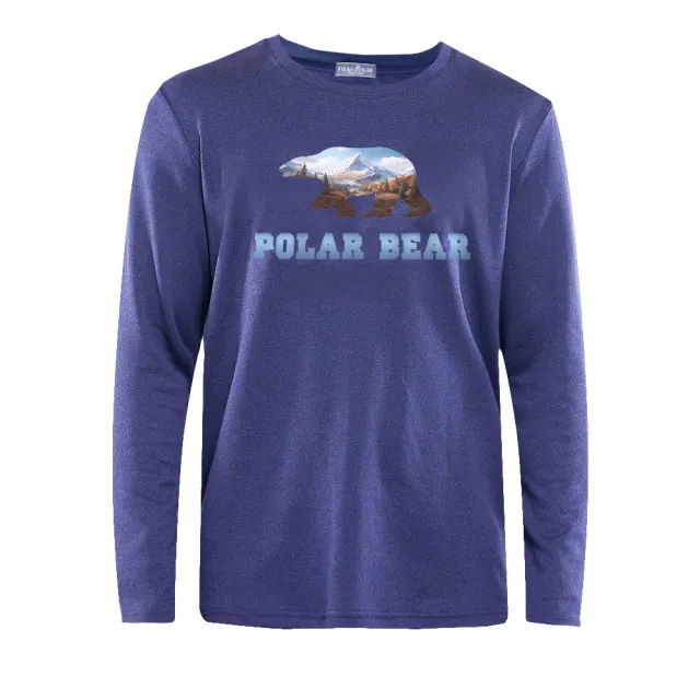 【POLAR BEAR 北極熊】男圓領吸濕排汗長袖印花T恤-青麻(23T30)