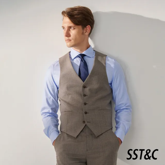 【SST&C】男裝 米蘭系列藕色格紋修身西裝背心00032409001(換季65折)