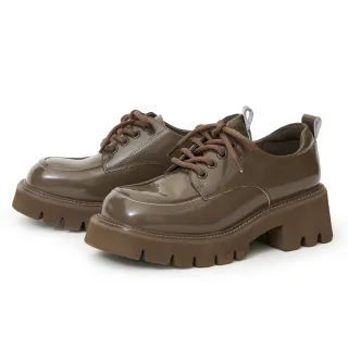 【ORIN】英倫風漆皮綁帶厚底鋸齒德比鞋(深可可)