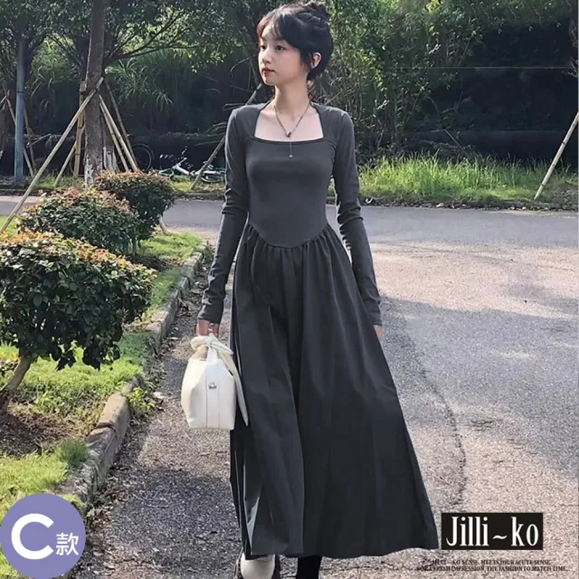 【JILLI-KO】韓系風印花通季連衣裙 洋裝 長裙-F(多款任選)