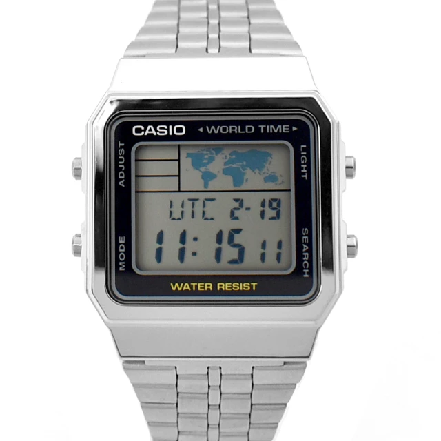 CASIO 卡西歐 CASIO手錶 復刻方型地圖銀色鋼錶(電子錶)