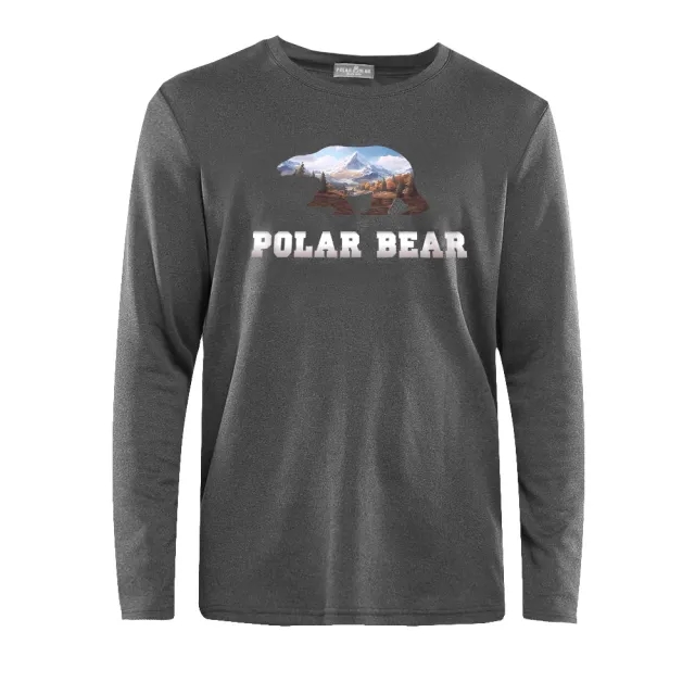 【POLAR BEAR 北極熊】男圓領吸濕排汗長袖印花T恤-灰麻(23T30)