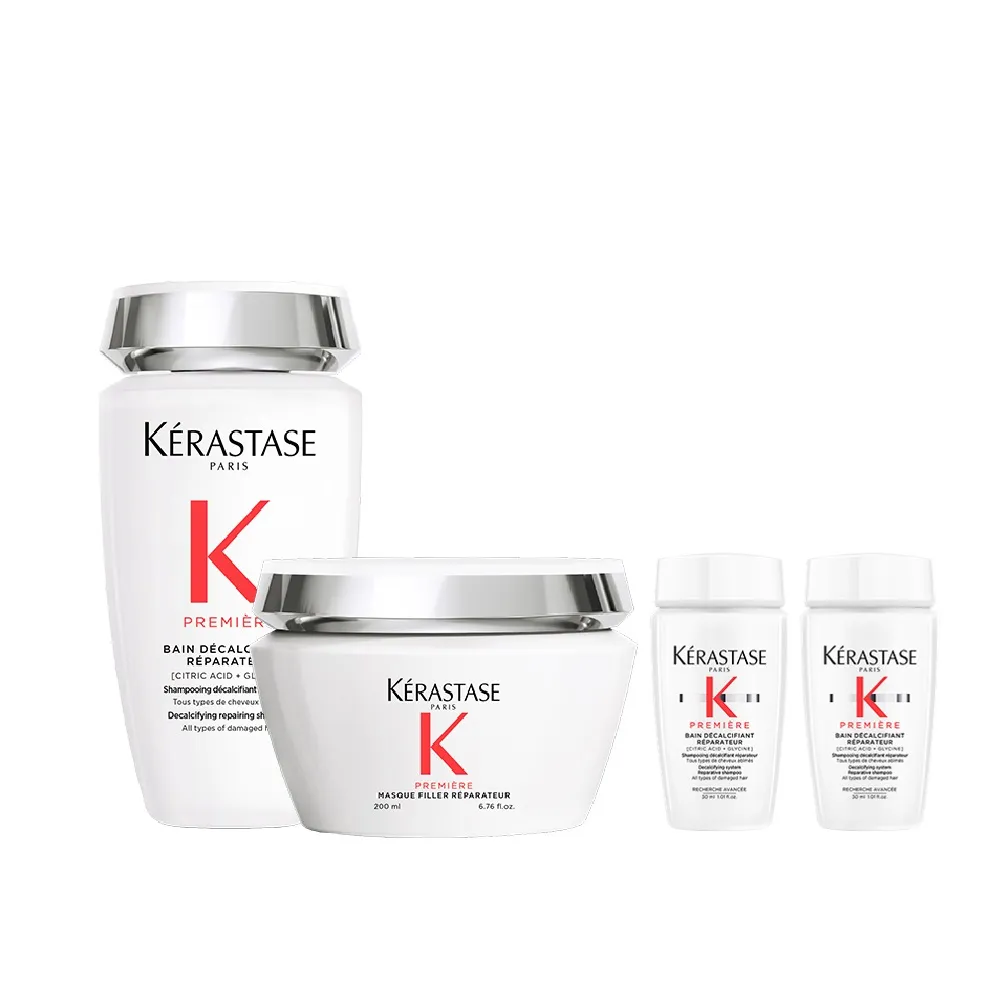 【KERASTASE 巴黎卡詩】白鑽升肽重建髮浴250ml+髮膜200ml