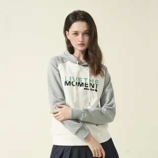 【ELLE ACTIVE】男女同款 兩色拼接連帽長袖上衣-白色(EA24A2F1404#90)