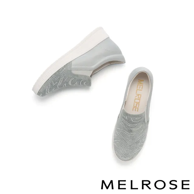 【MELROSE】雙11 美樂斯 日常百搭閃鑽全真皮內增高厚底休閒鞋(灰)