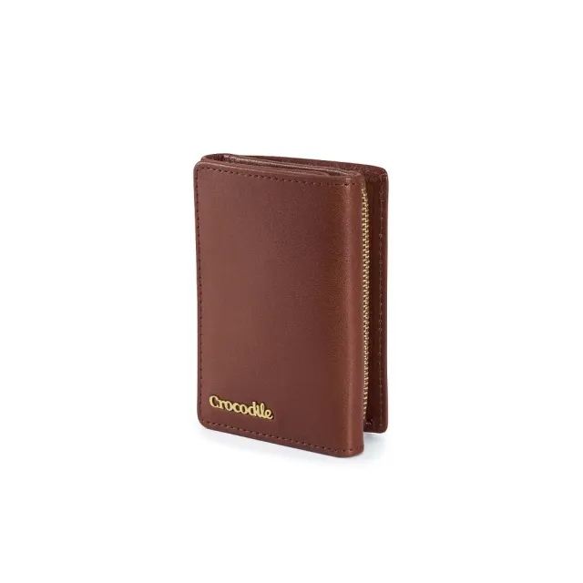 【Crocodile】三折短夾 直式小錢包 6卡拉鍊 Naturale系列-0103-11013-咖啡色-鱷魚皮件(送