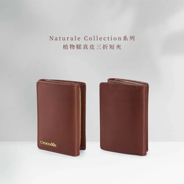 【Crocodile】三折短夾 直式小錢包 6卡拉鍊 Naturale系列-0103-11013-咖啡色-鱷魚皮件(送