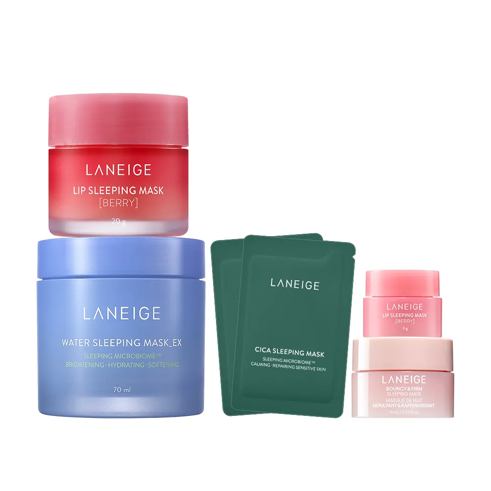 【LANEIGE 蘭芝】超能亮面膜+唇膜明星組(睡美人晚安面膜70ml+睡美人晚安唇膜20g 官方直營)