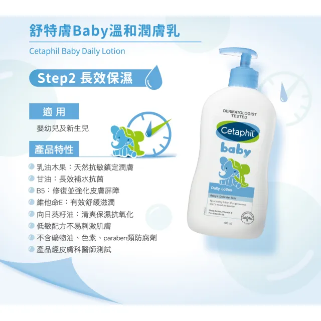 【Cetaphil 舒特膚】官方直營 baby溫和潤膚乳 400ml(嬰兒乳液/臉部身體適用)