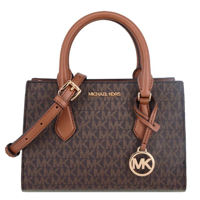 Michael Kors SHEILA系列 防刮牛皮皮革 金字LOGO 斜背/肩背 三層 黛妃包 斜背包(字母咖)