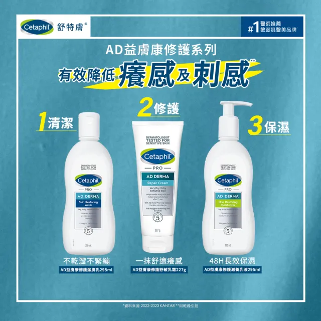 【Cetaphil 舒特膚】官方直營 AD益膚康修護潔膚乳 295ml(臉部身體適用/益膚沐浴/洗臉)