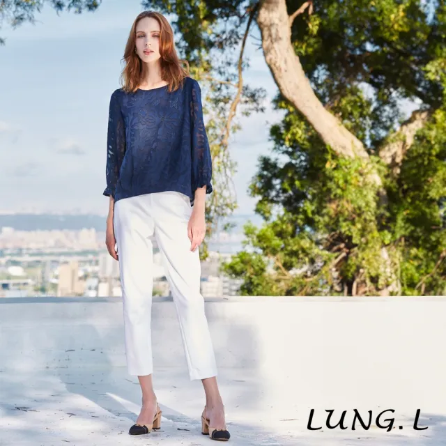 【LUNG.L 林佳樺】LQ60E01白色棉質斜口袋九分褲(秋冬新品 女裝)