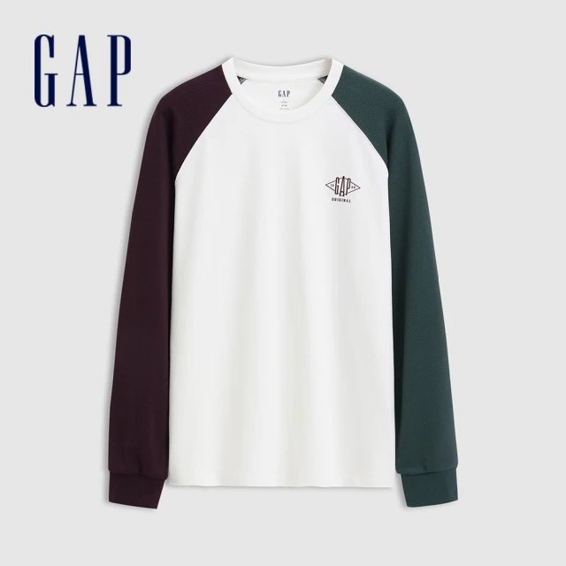 GAP 男裝 Logo圓領長袖T恤 水洗棉系列-白色(636679)