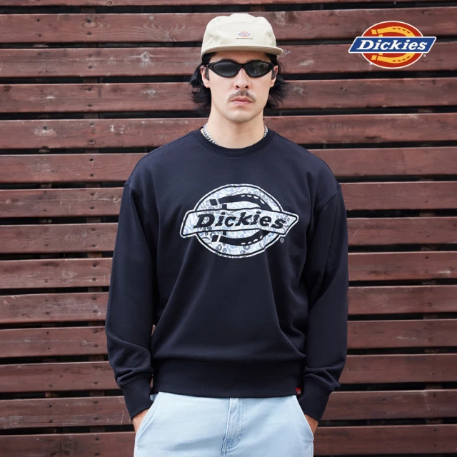 Dickies 男款黑色胸前經典大Logo迷彩印花設計休閒大學T｜DK0A88C3BLK