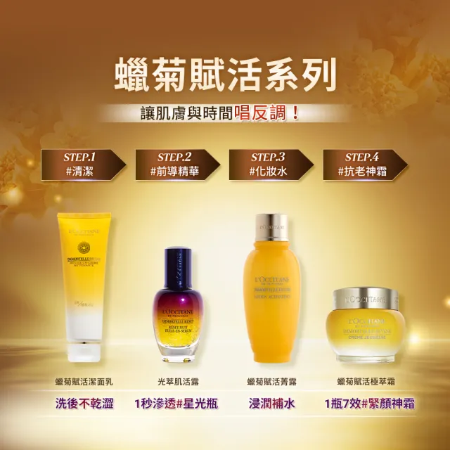 【L’Occitane 歐舒丹】官方直營 金黃蠟菊抗老基礎組(極萃霜50ml 送賦活潔面乳14mlx3/緊顏神霜/保濕霜)