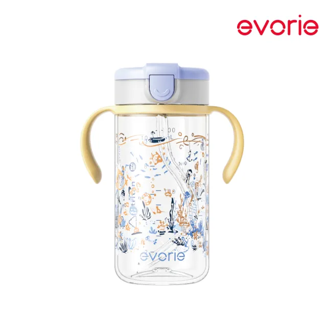 【Evorie】Tritan 200mL+300mL雙色學飲吸管水杯組(總代理公司貨/微笑水杯)