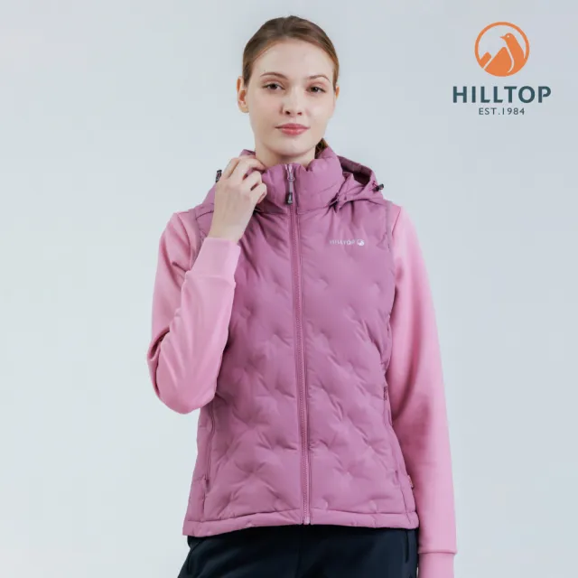【Hilltop 山頂鳥】無縫超潑水石墨烯保暖蓄熱羽絨外背心 女款 紅｜PF25XFH8ECH0