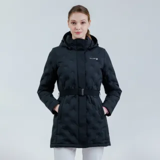 【Hilltop 山頂鳥】超潑水無縫石墨烯保暖蓄熱羽絨長大衣外套 女款 黑｜PF21XF98ECA0