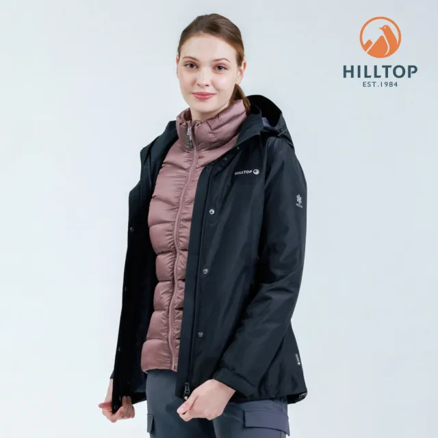【Hilltop 山頂鳥】GORE-TEX施華洛世奇水鑽防水透氣防風短大衣外套 可銜接內件 女款 黑｜PH22XF13ECA0