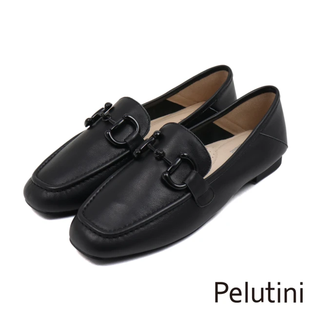 Pelutini 經典素面D型馬銜扣樂福鞋 黑色(431106W-BL)