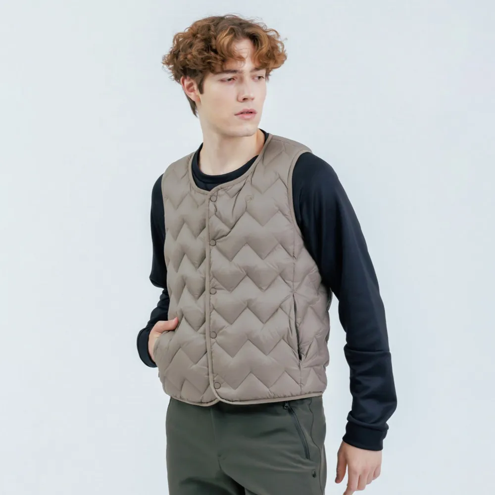 【Hilltop 山頂鳥】雙面穿超潑水石墨烯保暖蓄熱羽絨內背心 男款 卡其｜PF25XMG5ECNK