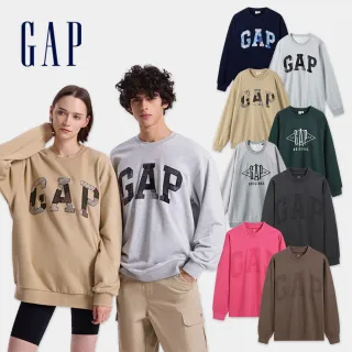 【GAP】男女裝 Logo拼接/刺繡/印花圓領大學T-多款任選(636009&637686&637868)