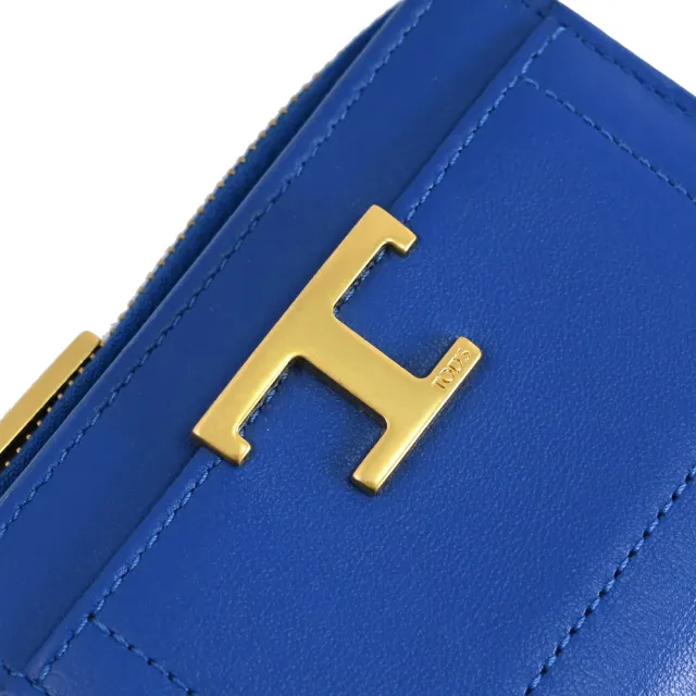 【TOD’S】TODS T Timeless 金屬T LOGO小牛皮扣式零錢短夾(寶藍)