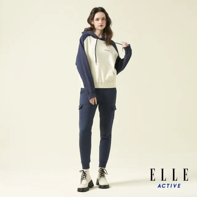 【ELLE ACTIVE】女款 撞色連帽上衣-深藍色(EA24A2W1406-39)