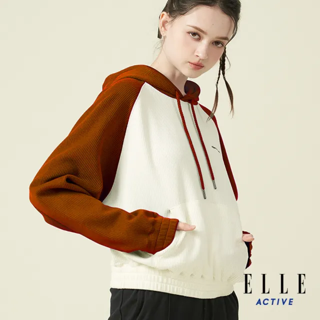 【ELLE ACTIVE】女款 撞色連帽上衣-橘色(EA24A2W1406-64)