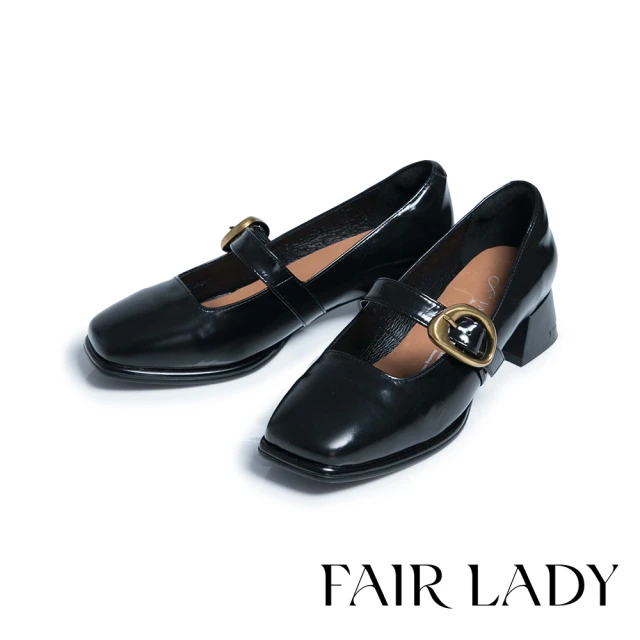 FAIR LADY 芯太軟 甜美細帶瑪莉珍低跟鞋(黑、5A2
