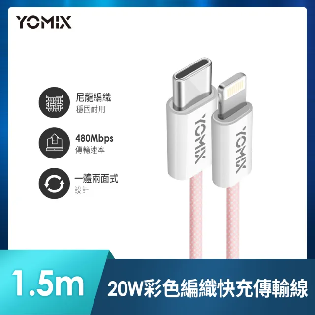 C to L 20W彩色編織線組【YOMIX 優迷】33W GaN氮化鎵雙孔快充折疊充電器