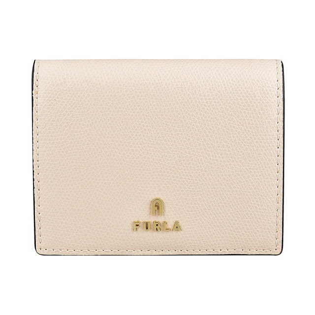 FURLA 芙拉 FURLA Camelia雷雕金字LOGO小牛皮4卡對折短夾(小/芭蕾舞粉紅)