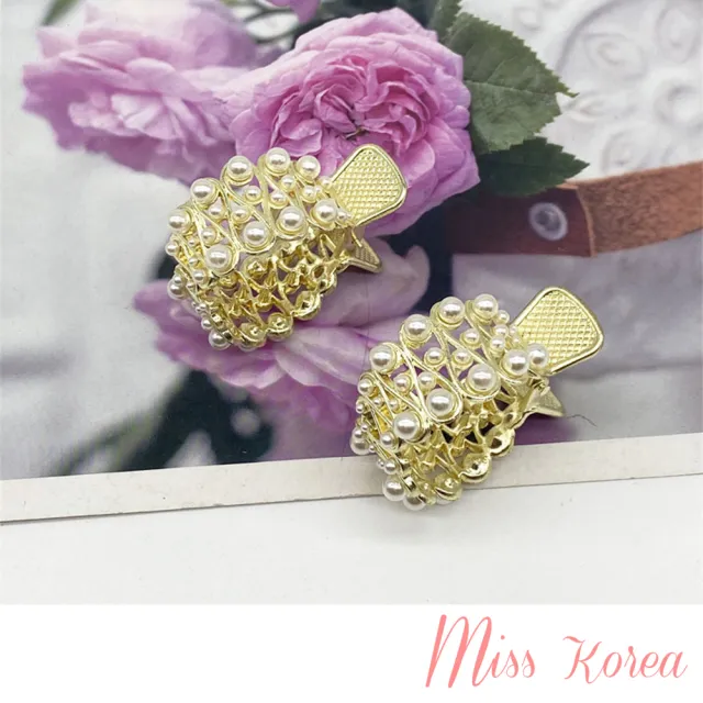 【MISS KOREA】韓國設計浪漫珍珠幾何造型高馬尾夾 抓夾(珍珠抓夾 高馬尾夾)