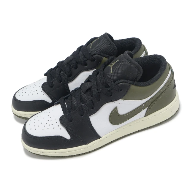 NIKE 耐吉 休閒鞋 Air Jordan 1 Low GS 大童 女鞋 黑 橄欖綠 AJ1 一代(553560-092)