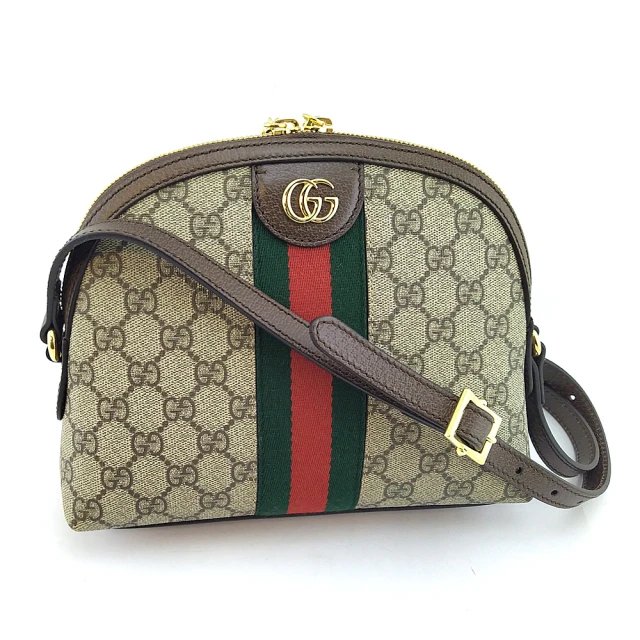 GUCCI 古馳 雙G防水帆布綠紅綠Ophidia斜背貝殼包(展示品)