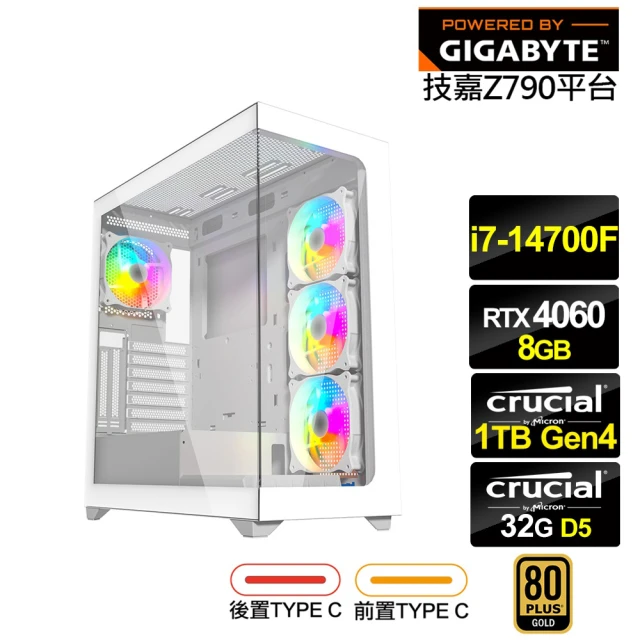 技嘉平台 i7廿核GeForce RTX 4060{埃癸斯K83C}電競電腦(i7-14700F/Z790/32G D5/1TB)