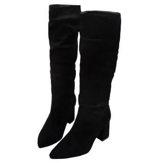 【Ann’S】ANNSTAR 子芯Mia聯名-微醺美拉德防潑水麂皮抓皺長靴7cm-版型偏小(黑)