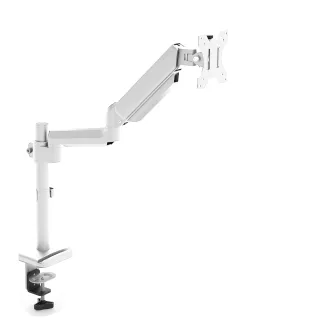 【Ermutek 二木科技】鋁合金立柱式桌上型17-32吋氣壓式電腦螢幕支架_單(夾鎖桌兩用固定/白色)