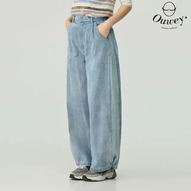 【OUWEY 歐薇】可調式高腰老爺牛仔褲(淺藍；S-L；3243328661)